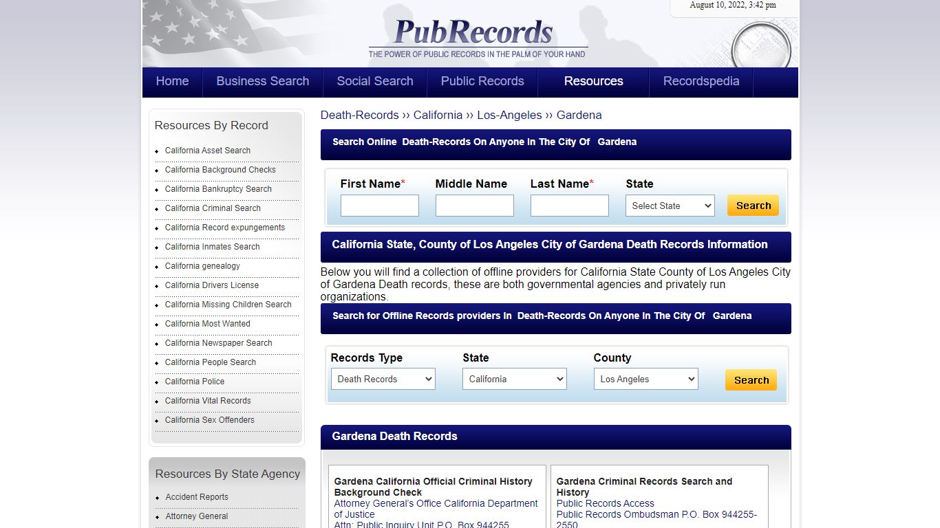 Gardena, Los Angeles County, California Death Records